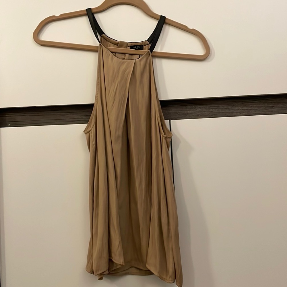 Leather trim tank blouse